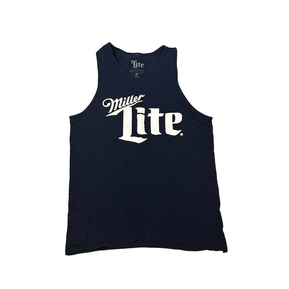 Miller Lite Tank Top Mens Medium Navy Blue Beer Logo Graphic Sleewear Vest Gym